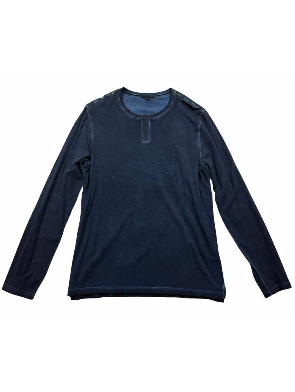 Patrick Assaraf Pima Cotton Stretch Henley Long Sleeve T Shirt Wash Blue Size L